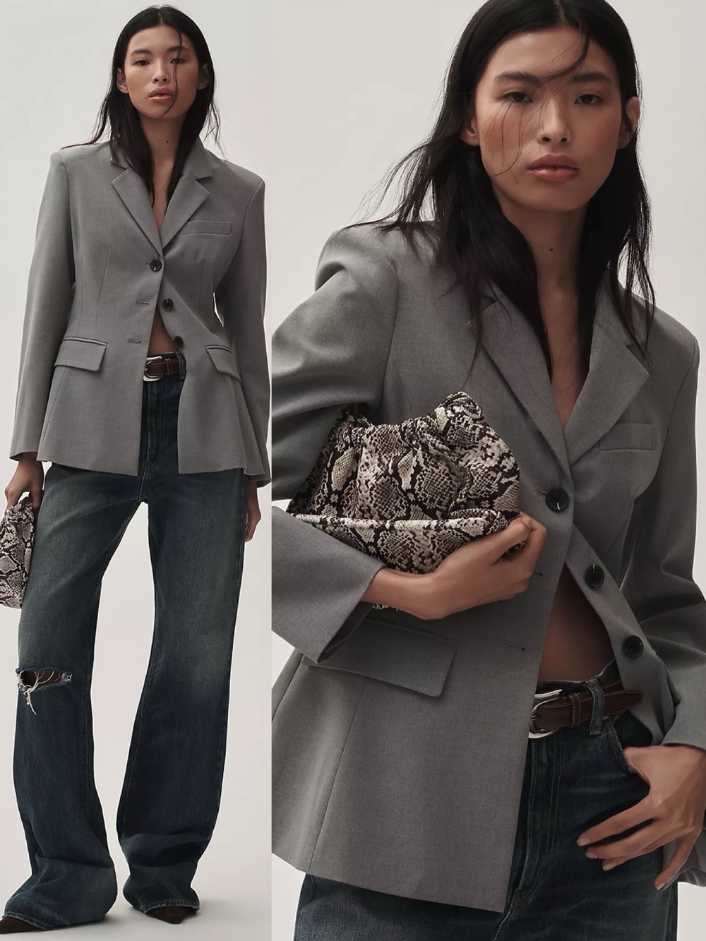 Anthropologie Avec Les Filles Sculpted Hourglass Blazer Gray